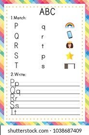 ABC worksheet. Kids english activity. Printable page, vector illustration.