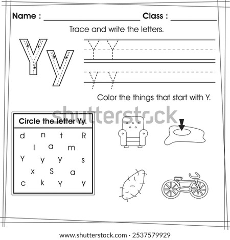 ABC worksheet for kids : Trace, color and circle letter Y