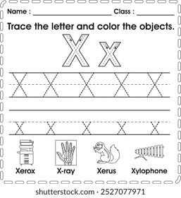 ABC Worksheet : Tracing and color (Letter X)