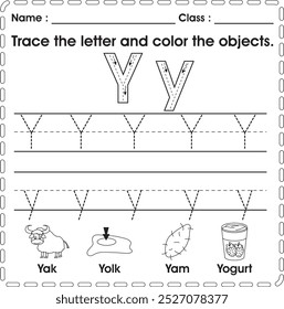 ABC Worksheet : Tracing and color (Letter Y)