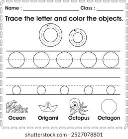 ABC Worksheet : Tracing and color (Letter O)