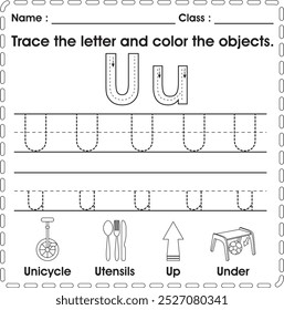 ABC Worksheet : Tracing and color (Letter u)