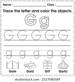 ABC Worksheet : Tracing and color (Letter G)