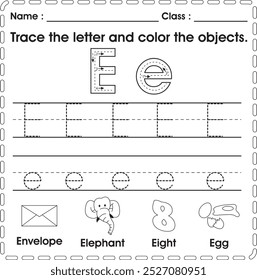 ABC Worksheet : Tracing and color (Letter E)