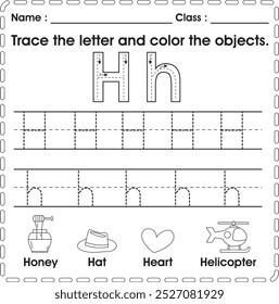 ABC Worksheet : Tracing and color (Letter H)