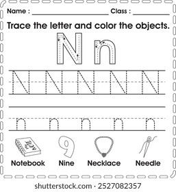 ABC Worksheet : Tracing and color (Letter N)