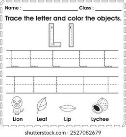 ABC Worksheet : Tracing and color (Letter L)