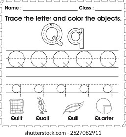 ABC Worksheet : Tracing and color (Letter Q)