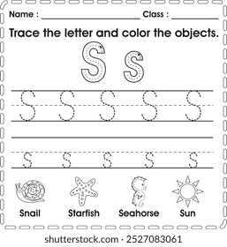 ABC Worksheet : Tracing and color (Letter S)