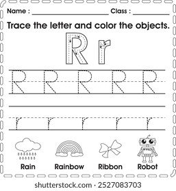 ABC Worksheet : Tracing and color (Letter R)