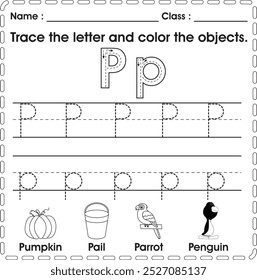 ABC Worksheet : Tracing and color (Letter P)