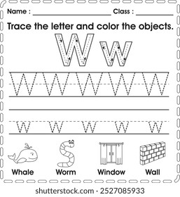 ABC Worksheet : Tracing and color (Letter W)