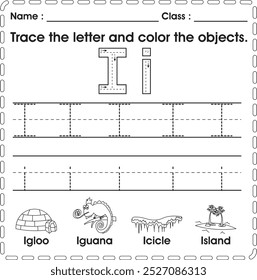 ABC Worksheet : Tracing and color (Letter I)