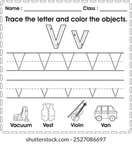 ABC Worksheet : Tracing and color (Letter V)