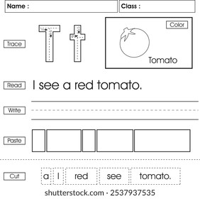 Hoja de trabajo de escritura ABC: Letra T