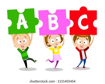 "ABC" written with alphabet puzzle - vector illustration