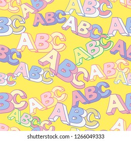 Abc yellow symbol pattern/ Kids study vector seamless background