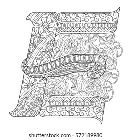 ABC Zentangle stylized cartoon isolated on white background. Hand drawn sketch illustration for adult coloring book.