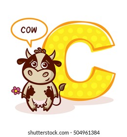 ABC ZOO Alphabet Letter C Cow Vector Illustration
