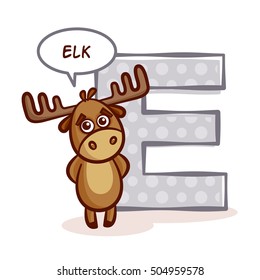 ABC ZOO Alphabet Letter E Elk Vector Illustration