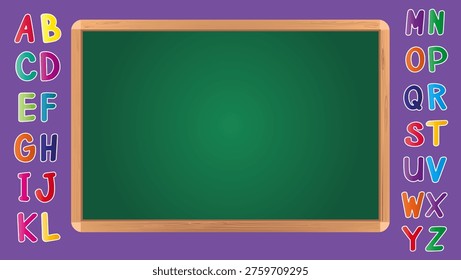 ABCD Alphabets with Green Writing Board Vector Art, Cartoon Green Board Background