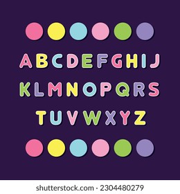 ABCD Educational Board für Kinder, Simple Reading für Kinder, Lernmaterial. Kinderschrift im Cartoon-Stil von. Satz mehrfarbiger heller Buchstaben für Inschriften. Vektorgrafik eines