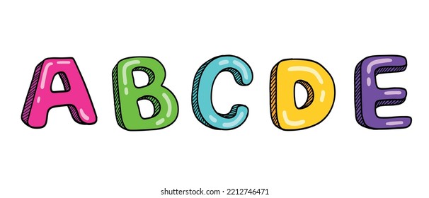 ABCDE Hand Drawn Alphabet Letters  kids cover book for kids, first ABC cover Board book title children design, kids title ABC book My first Letter first letter. Vintage Doodle Letters. Website Element