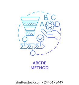 ABCDE method blue gradient concept icon. Workflow managing. Round shape line illustration. Abstract idea. Graphic design. Easy to use in infographic, promotional material, article, blog post