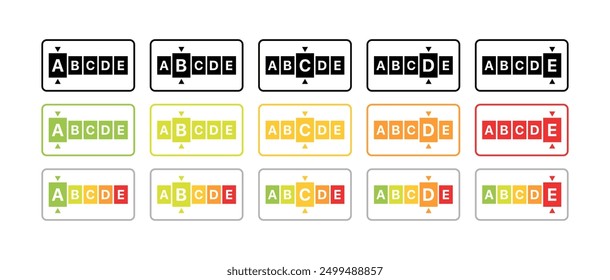 ABCDE vitamins set icons. Flat and silhouette style. Vector icons.