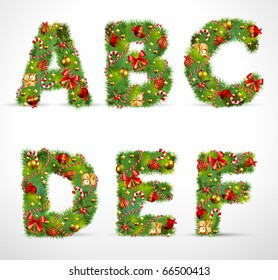 ABCDEF, vector christmas tree font