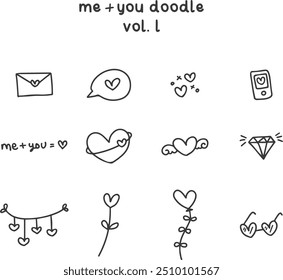 Abcdez - Simple doodle sketch hand drawn drawing about love , heart , phone , balloon , valentine glasses decorative art vector isolated black white background envelope