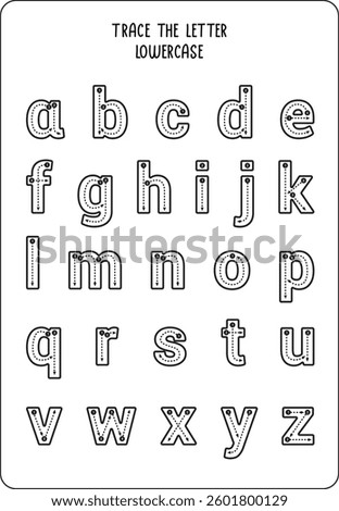 Abcdez - Trace the Letter Lowercase Alphabet Tracing Practice Tracing Sheet . Kids Worksheet Preschool Learning Pre Writing Practice Black and White Vector Uppercase ABC A to Z Letter with Step