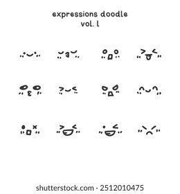 Abcdez - Vector set hand drawn sketch pen marker doodle face faces expressions, cartoon character cartoony , brush stroke lines , emoticon kawaii cute kawai  vector isolated white background