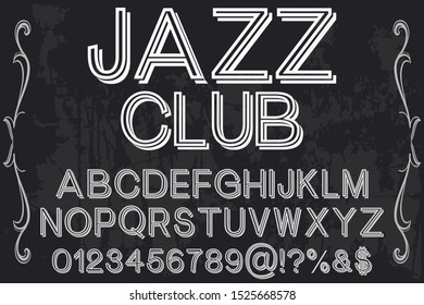 abc.Font .alphabet Script Typeface handcrafted handwritten vector label design old style.Shadow Effect.vintage Hand Drawn.Retro Typography.Vector Illustration. jazz