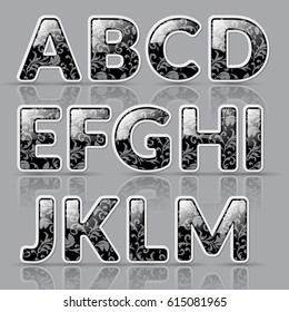 ABC.Glossy creative letters of the alphabet with floral ornaments. Vector