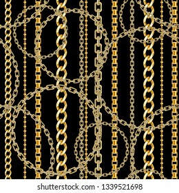 Abctract seamless pattern with belts, chain on bright animal skin background for fabric. Trendy repeating leopard print.