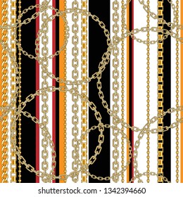 Abctract seamless pattern with gold chain on white background for fabric. Trendy repeating print.