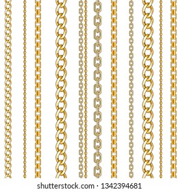 Abctract seamless pattern with golg chain on white background for fabric. Trendy repeating print.
