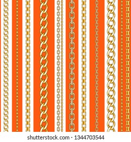 Abctract seamless pattern with golg chain on white background for fabric. Trendy repeating print.