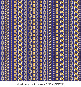 Abctract seamless pattern with golg chain on blue background for fabric. Trendy repeating print.