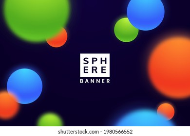 Abctract simple background with colorful matte spheres isolated on dark. Banner design with floating bubbles in 3d style. Vector illustration.
