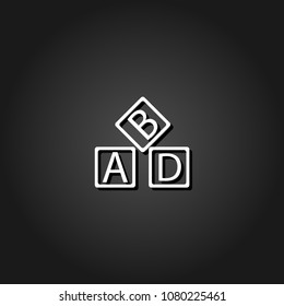 ABD cubes blocks child education icon flat. Simple White pictogram on black background with shadow. Vector illustration symbol