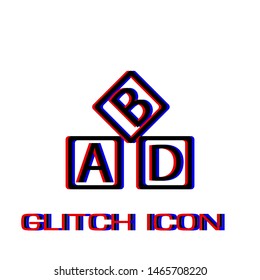 ABD cubes blocks child education icon flat. Simple pictogram - Glitch effect. Vector illustration symbol
