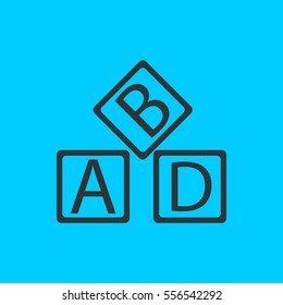 ABD cubes blocks child education icon flat. Simple vector black pictogram on blue background