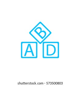 ABD cubes blocks child education icon flat. Blue pictogram on white background. Vector illustration symbol