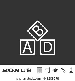ABD cubes blocks child education icon flat. White pictogram on black background. Vector illustration symbol and bonus icons