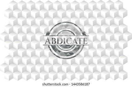 Abdicate grey badge with geometric cube white background