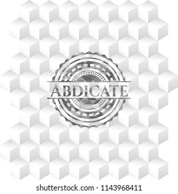 Abdicate realistic grey emblem with geometric cube white background