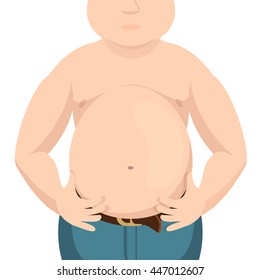 Abdomen fat, overweight man with a big belly. Vector illustration