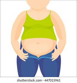 Abdomen fat, overweight woman with a big belly. Vector illustration